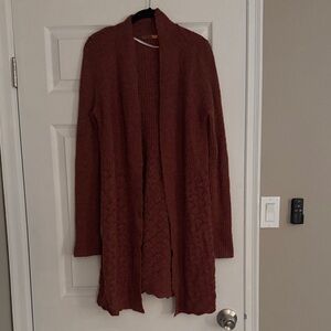 Belldini Open-Front Cable Knit Cardigan in Rust Brown